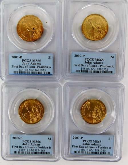 4 John Adams Graded U.S. Dollar Coins