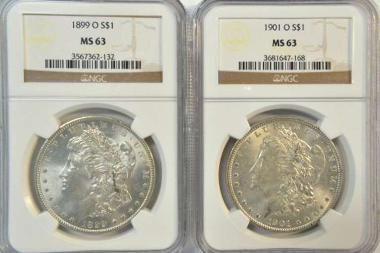 Choice BU 1899-O & 1901-O Morgan Silver Dollars. NGC MS63