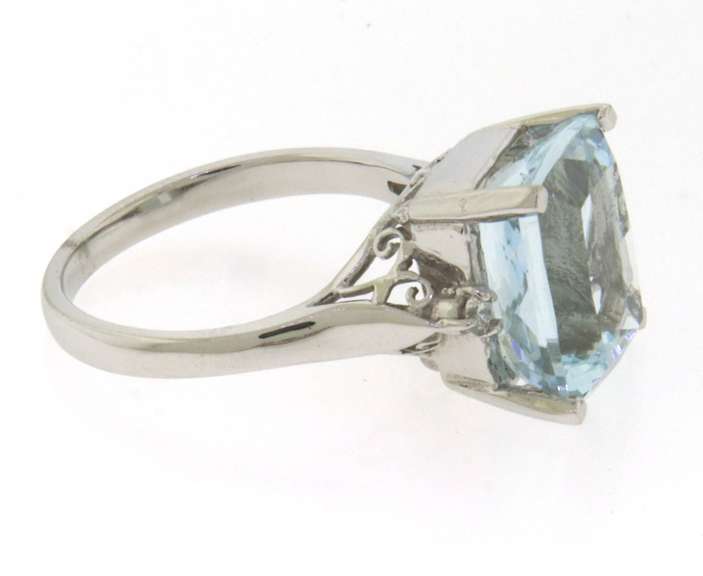 Majestic White Gold Cushion Aquamarine and Diamond Ring