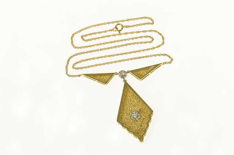 14K Yellow Gold 1950's Ornate Diamond Neck Tie Chain Necklace