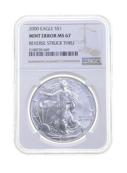 MS67 MINT ERROR 2000 American Silver Eagle - REV Struck Thru - NGC