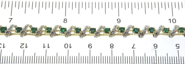 Romantic 14kt Two-Tone Gold Emerald and Single Cut Diamond Bracelet