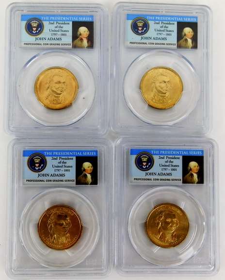 4 John Adams Graded U.S. Dollar Coins