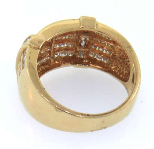 Multi row 14k yellow gold diamond channel set ring