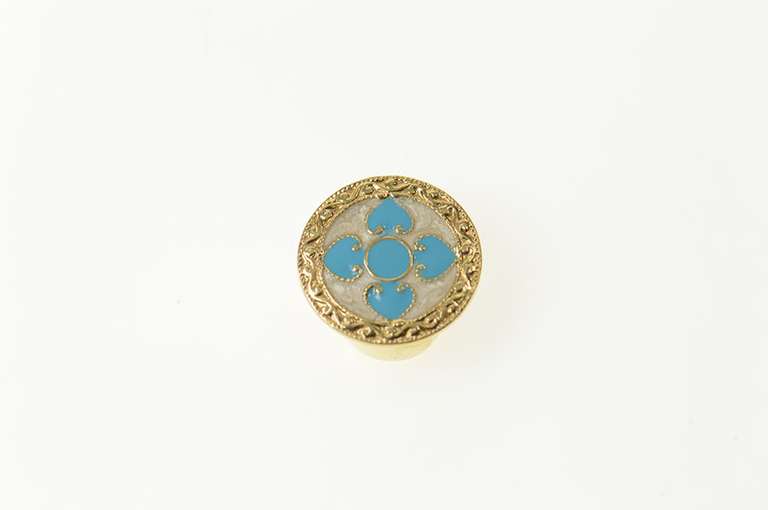 10K Yellow Gold Blue Enamel Flower Round Slide Bracelet Charm/Pendant