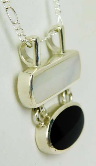 Sterling Silver Mother of Pearl & Black Onyx Necklace