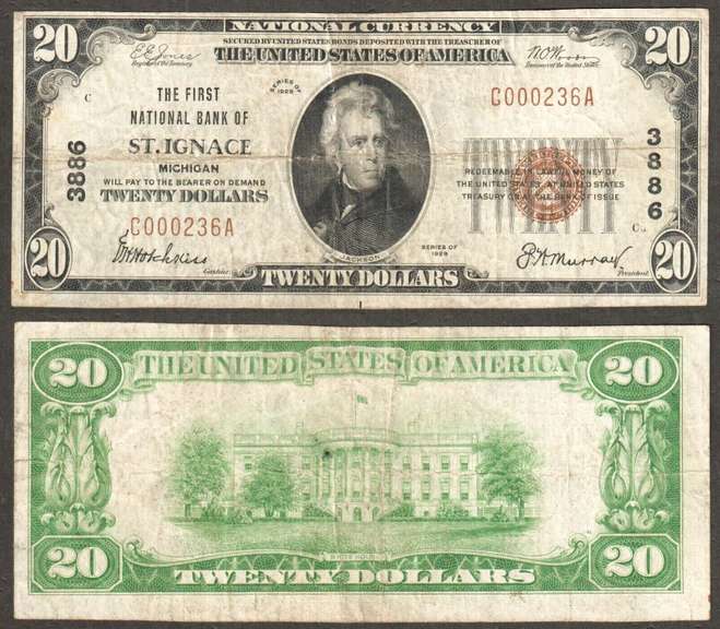 $20 1929-I NBN First National Bank of St. Ignace, MI