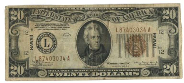 Scarce 1934-A $20 Hawaii World War II Emergency Note