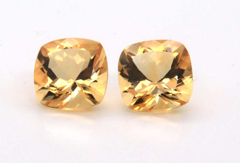 Glitzy Pair of Cushion Cut Citrine Gemstones, 13.24cts