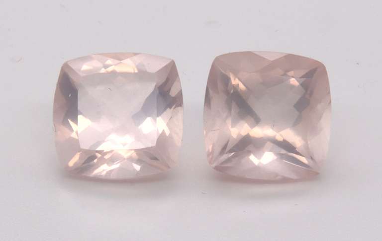 Attractive Pair of Cushion Cut Rose Quartz Gemstones, 20.68cts