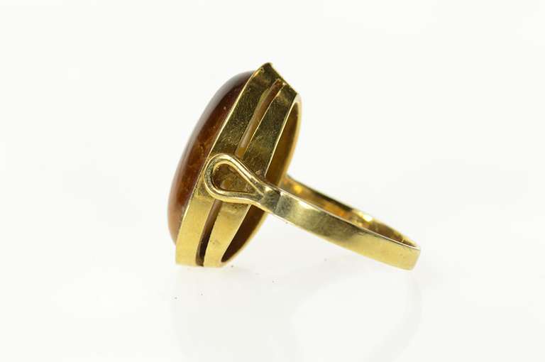 14K Yellow Gold Oval Tiger's Eye Retro Cabochon Statement Ring