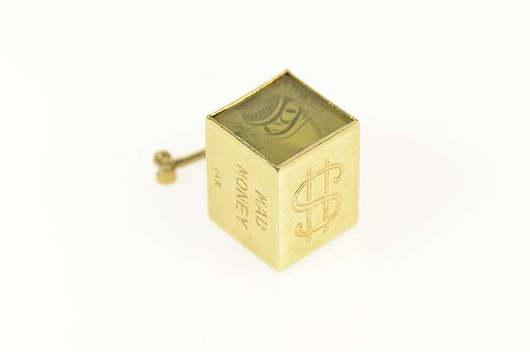 14K Yellow Gold Mad Money Cash In Case of Emergency Box Charm/Pendant