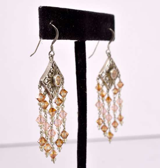 Sterling Silver Amber Colored Gemstone Earrings.