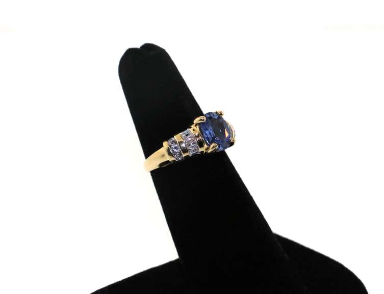 14kt Yellow Gold Sapphire side-stone Ring with Cubic Zirconia