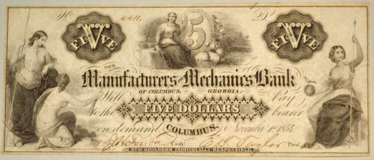 $ 5 Manufacturers &Mechanics Bank Columbus Georgia
