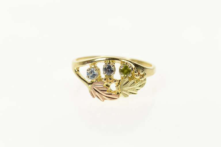10K Yellow Gold Black Hills Leaf Birthstone Peridot Bypass Ring