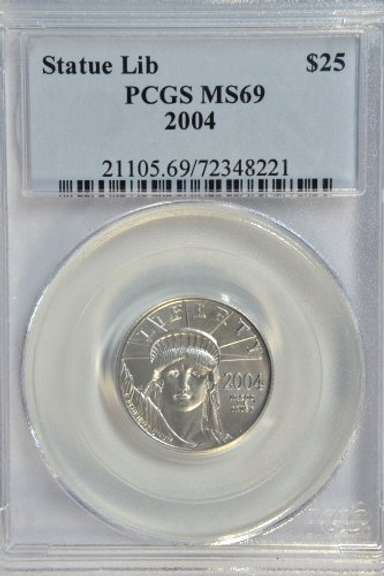 PCGS MS69 graded 2004 $25 Statue of Liberty Platinum Eagle