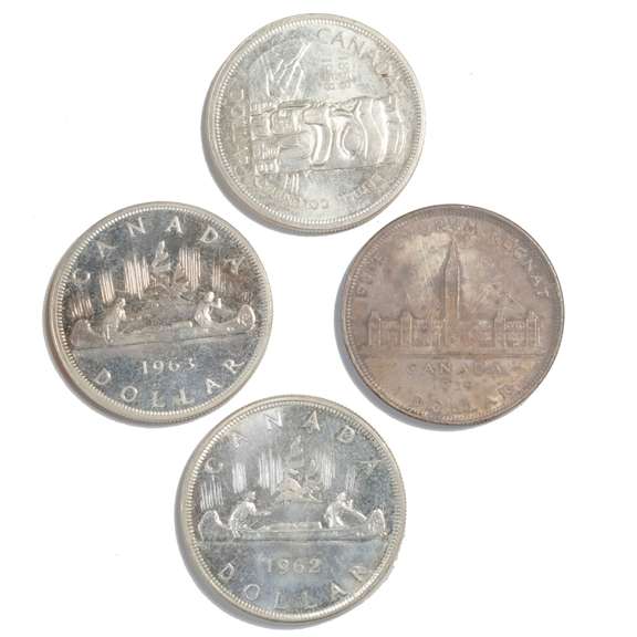 1958 1962 1963& 1939 Canadian Silver Dollars