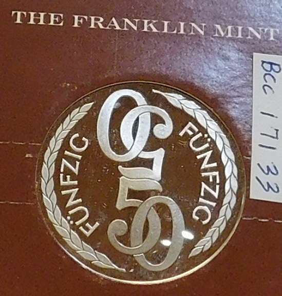 Franklin Mint: Sterling Sil Casino Chip, GEM Cameo PRF - 50 Funfzig, Baden-Baden
