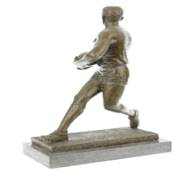 Hot Cast Rugged Rugby Player Bronze Sculpture Marble Base Statue Figure