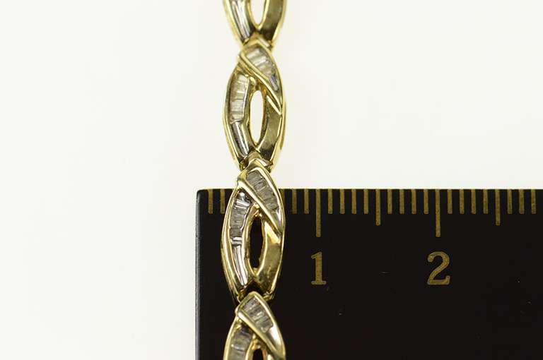 10K Yellow Gold Classic Baguette Diamond Loop Link Tennis Bracelet
