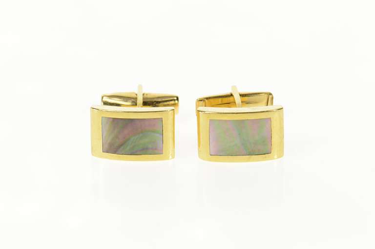 14K Yellow Gold Abalone Inlay Retro Squared Cuff Links