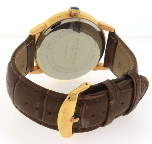 Akribox XXIV Engraved Scroll Bezel Design Watch w Leather Strap
