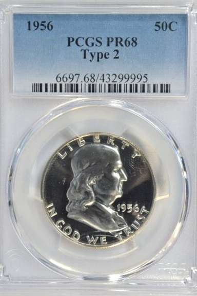 Near Perfect Gem Proof 1956 Franklin Half Dollar. PCGS PR68
