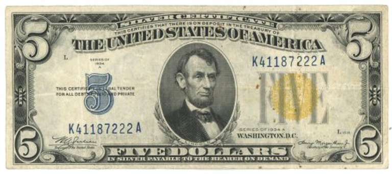 Popular 1934-A $5 Silver Certificate North Africa Note