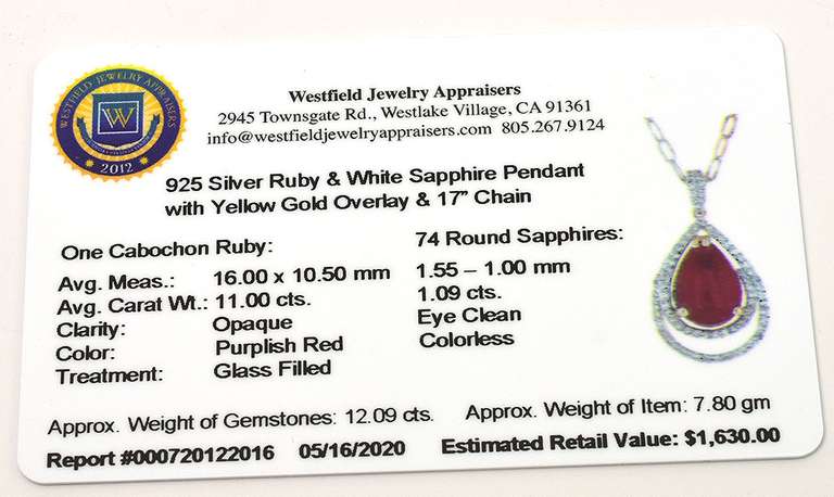 Juicy Massive 11.00CTS Pear Cabochon Cut Natural Star Ruby & White Sapphire Necklace in Sterling Silver