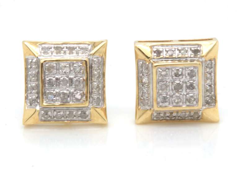 Nice Yellow Gold Diamond Sqaure Earrings