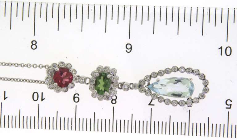 Dreamy White Gold Tourmaline & Aquamarine w Diamond Halo Dangle Pendant