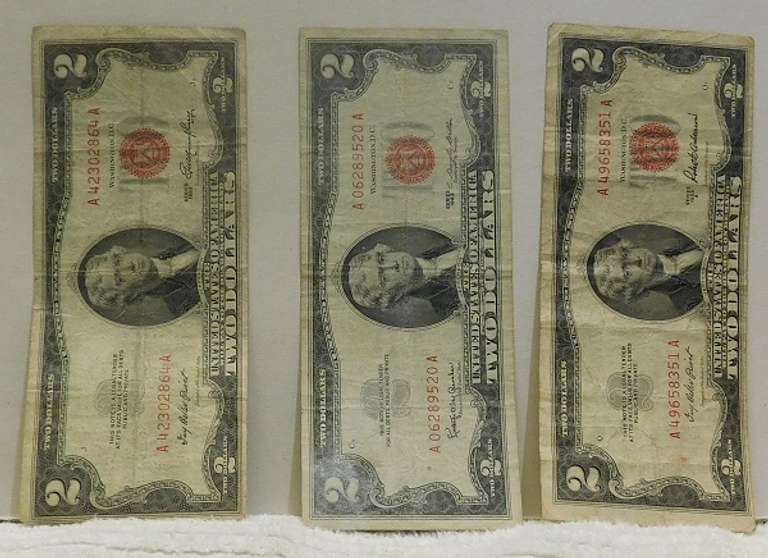 3 Notes: $2.00 Red Seal 1953/53A/63, circ