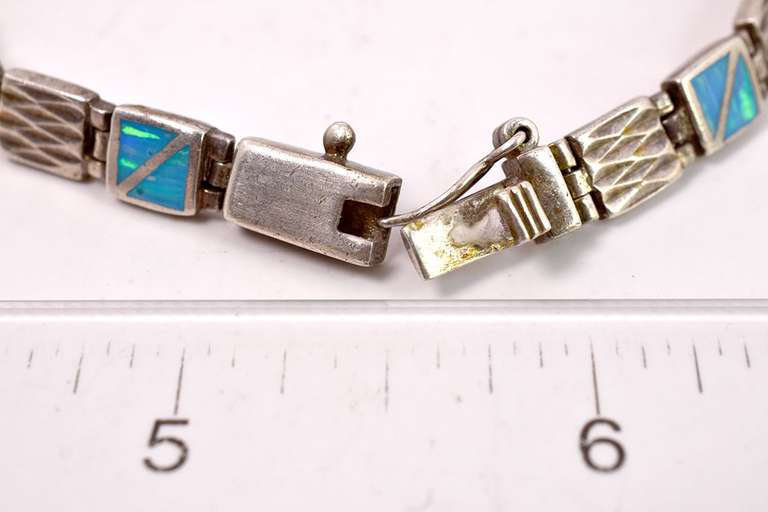 Sterling Silver Blue Gemstone With Green Streaks Bracelet.