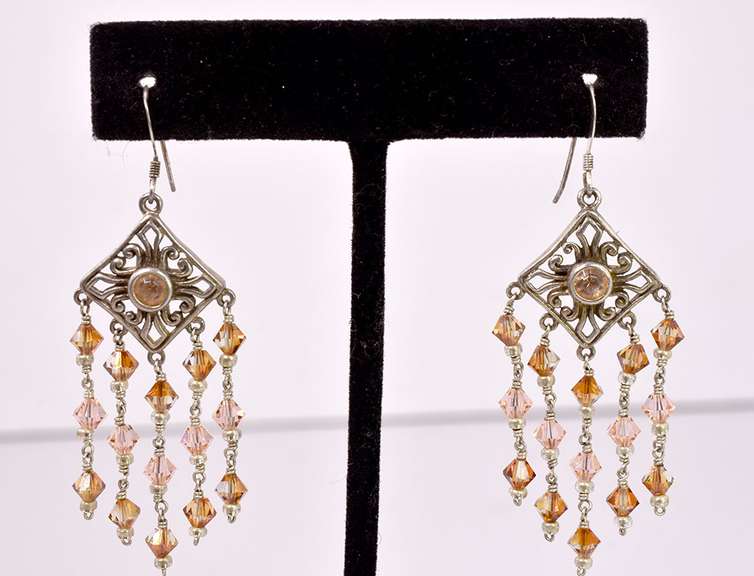 Sterling Silver Amber Colored Gemstone Earrings.