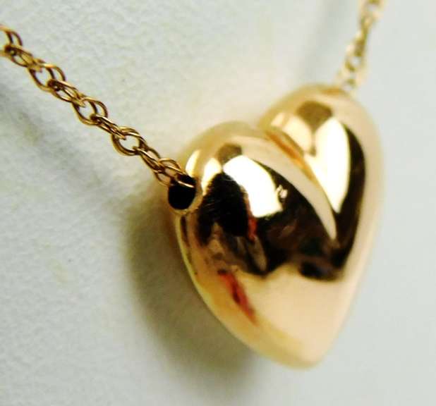 14K Rose Gold Puffy Heart Necklace