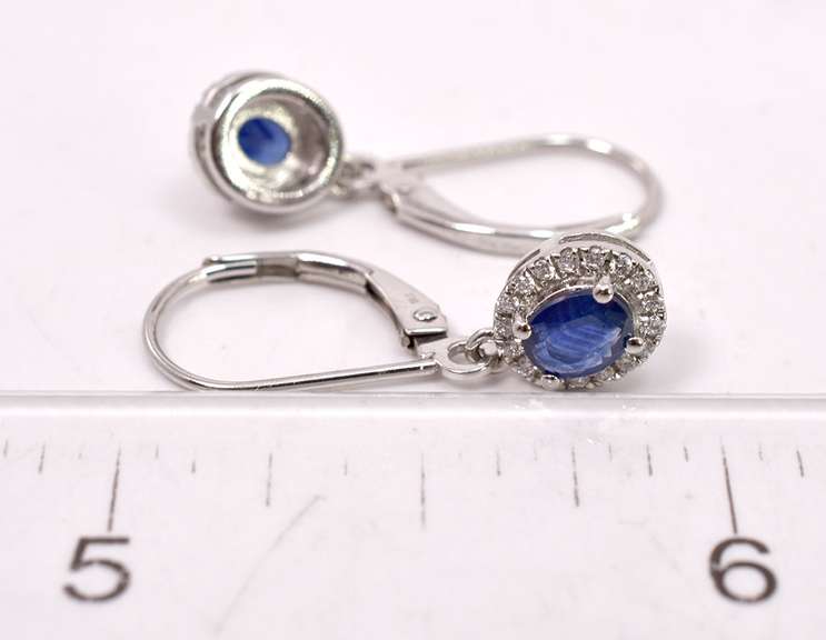 Classy White Gold Earrings with Blue Gemstone and Diamonds