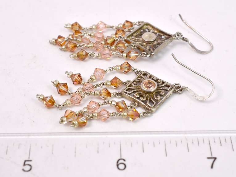 Sterling Silver Amber Colored Gemstone Earrings.