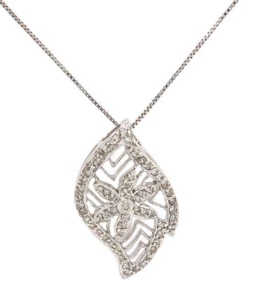 14K WHITE GOLD DIAMOND CHARM AND CHAIN