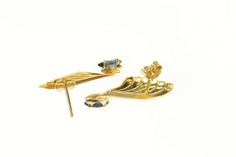 14K Yellow Gold Marquise Sapphire Fanned Wing Drop Earrings