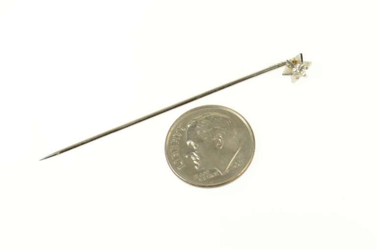 14K White Gold Retro Diamond Solitaire Classic Stick Pin