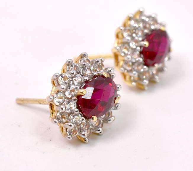 Gold Plated Sterling Silver Red Gemstone Earrings.