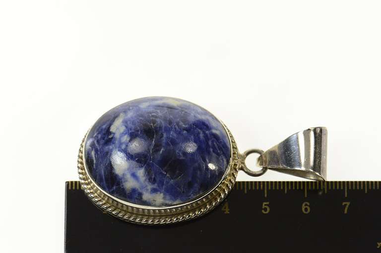 Sterling Silver Oval Sodalite Cabochon Calming Stone Pendant