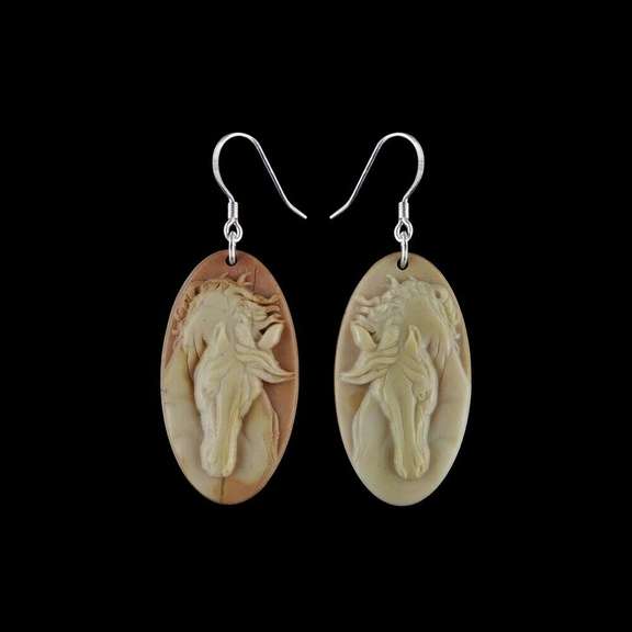 Majestic 34mm carved Jasper Horses on sterling