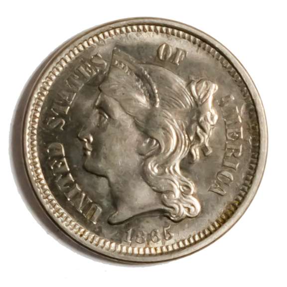 1865 Unc 3 Cent Nickel with Die Clashs