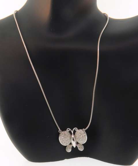Cute 14k white gold butterfly necklace with diamonds
