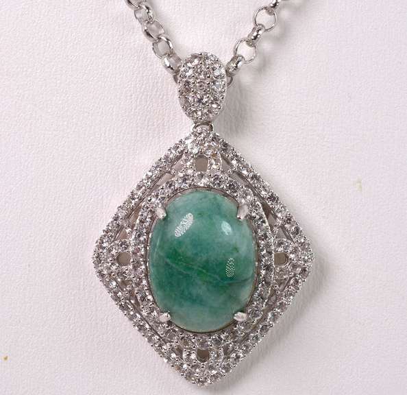 Mesmerizing Massive 10.91CTS Cabochon-Cut Emerald & Sapphire Necklace in Sterling Silver