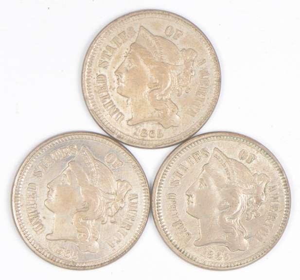 Lot (3) 1865 Nickel Three-Cent Pieces - Wipey