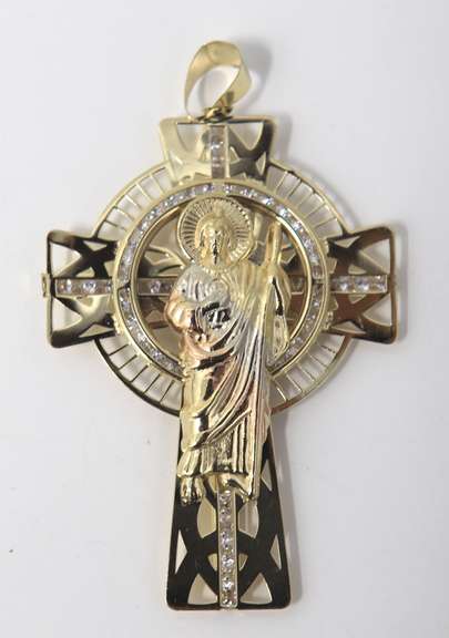 Religious Yellow Gold Saint Jude Cross Pendant