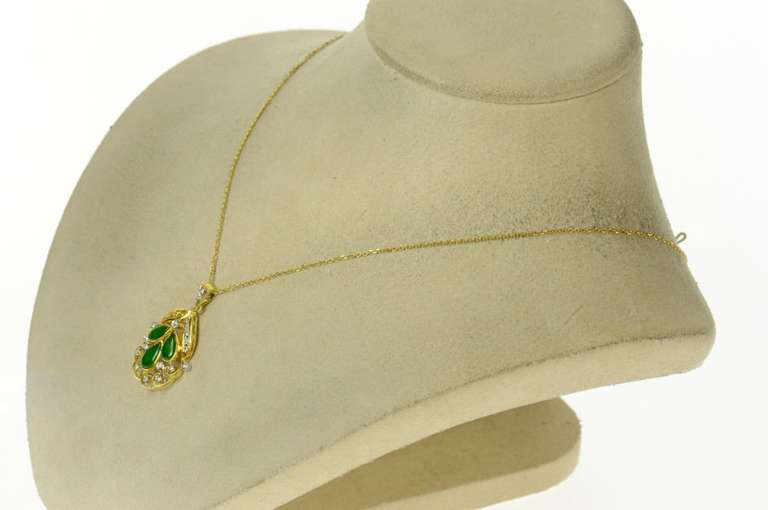 18K Yellow Gold Pear Jade Diamond Accent Statement Pendant